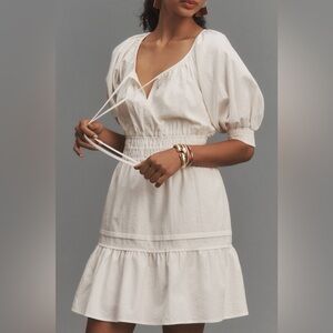 Anthropologie Somerset Puff Sleeve Mini Dress White MP